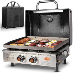 Portable Flat Top Grill Propane Gas Grill, RV - 348 sq. in. Heavy Duty & 24000 BTUs Griddle for BBQ Grill, 22 Inch with Hood